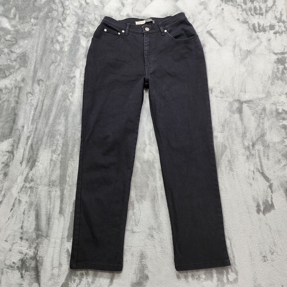 Vintage St Johns Bay Jeans Womens 10P PETITE Black High Rise Straight Stretch